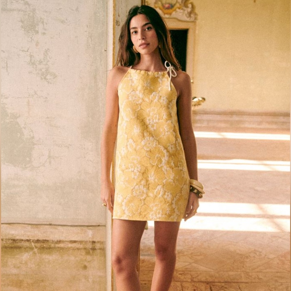 Sezane Yellow Floral Mini Dress